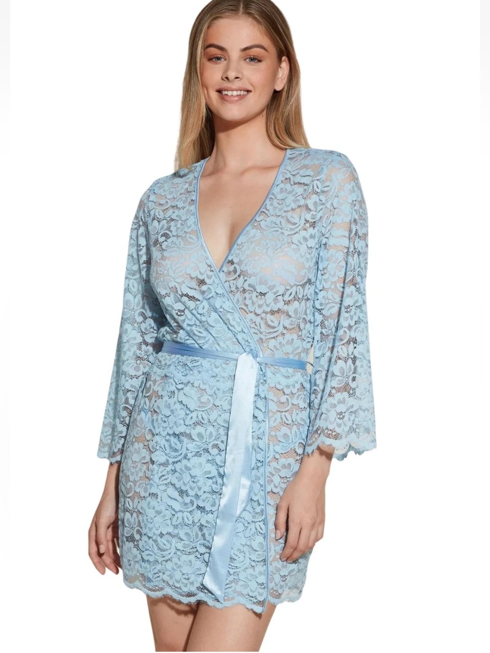 NWT Cosabella Magnolia Lace Robe Aasmani Blue Size Large Made in Italy